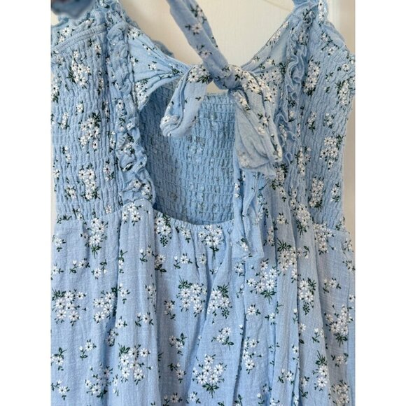 Lush Blue Floral Cotton Mini Dress Medium - Picture 9 of 13